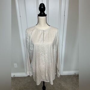 Express Relaxed Portofino Button-Up Long Sleeve Blouse Cream Off-White